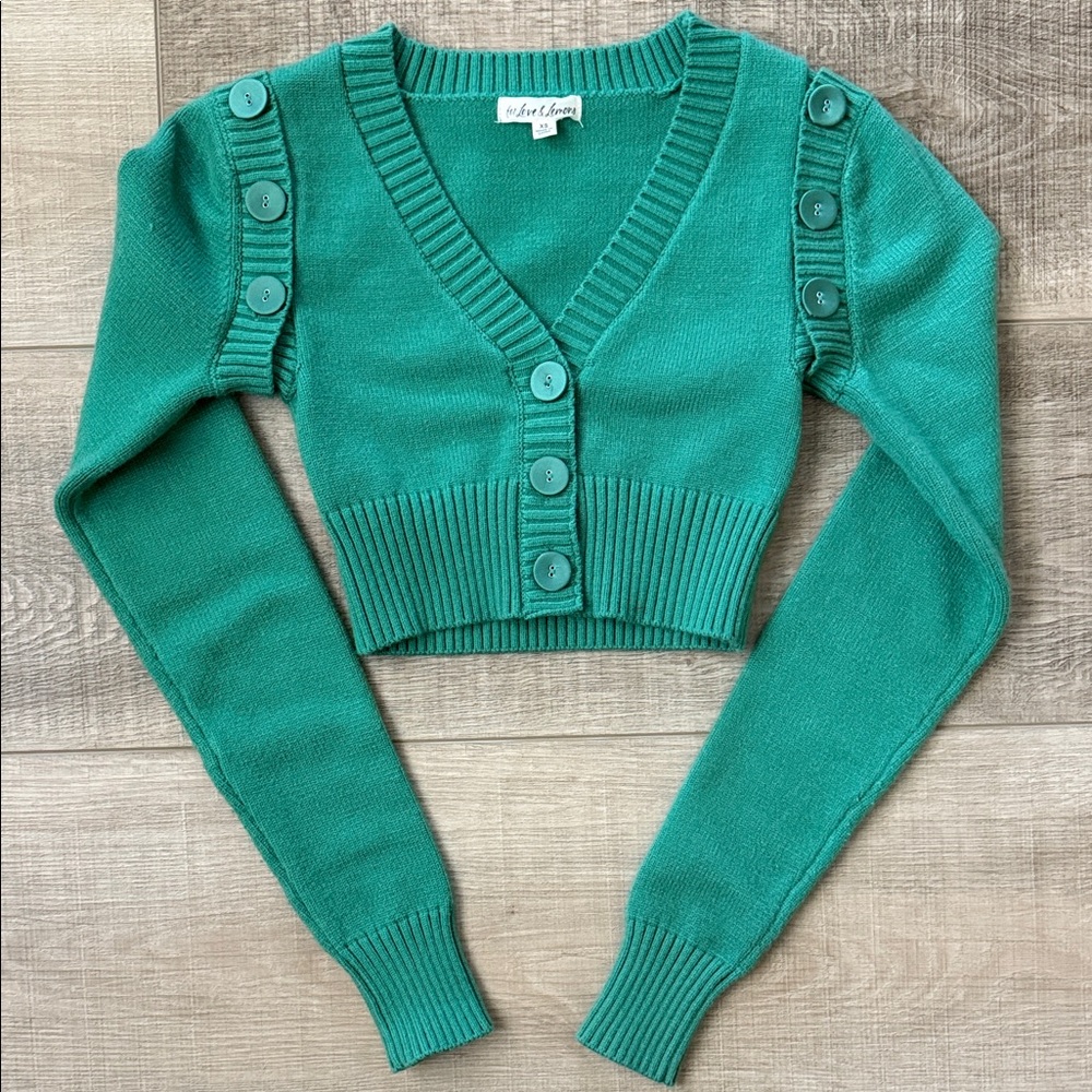 For Love And Lemons Green V-Neck Sweater
